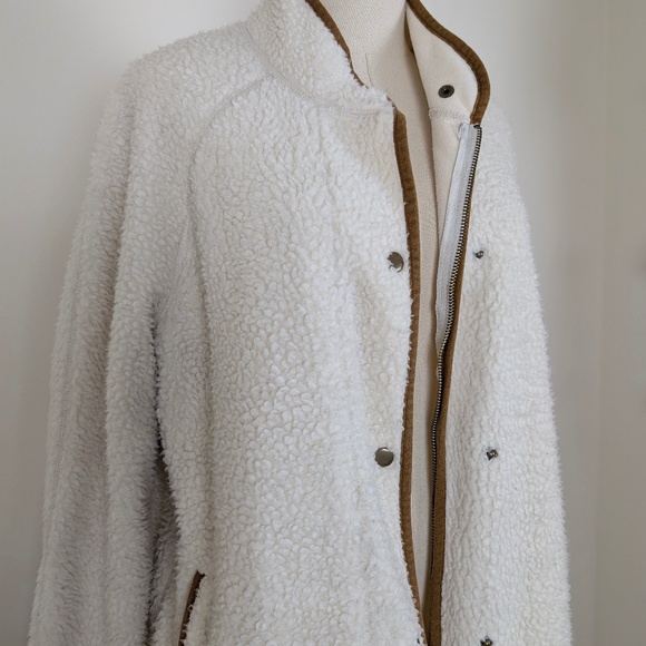 Old Navy Sherpa Jacket Mock Neck Cream Snap Front Long Cloud Nine - Picture 7 of 13